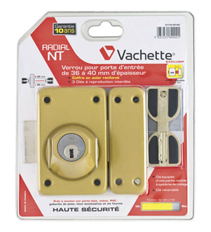 Verrou de porte cylindre double 36 à 40 mm Haute sécurité RADIAL NT Vachette