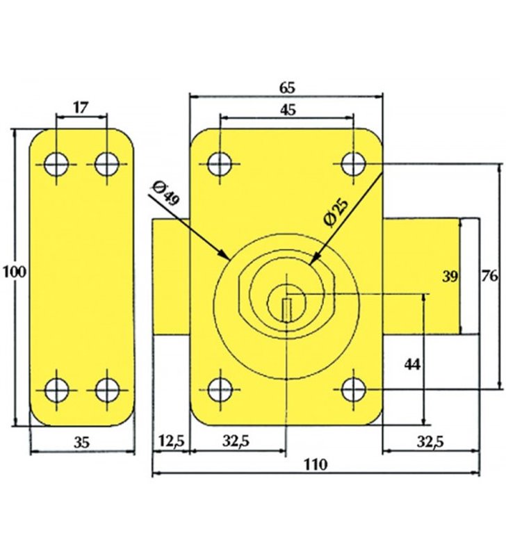 Verrou de sécurité Vachette V13 pour porte de 36 à 40 mm 4 Clés Coffre verni