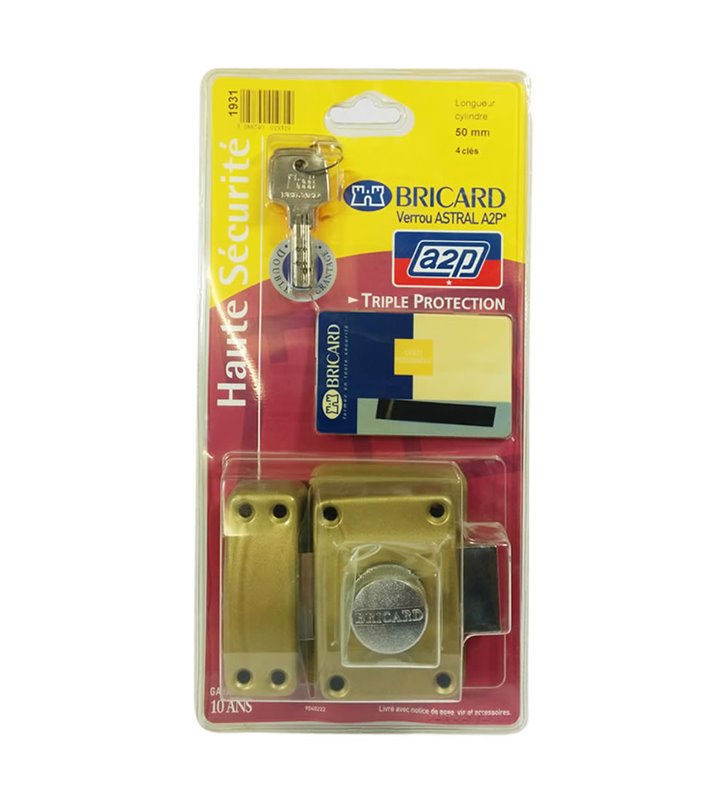 Verrou de porte bouton haute securité avec cylindre 50 mm Astral A2P * Bricard