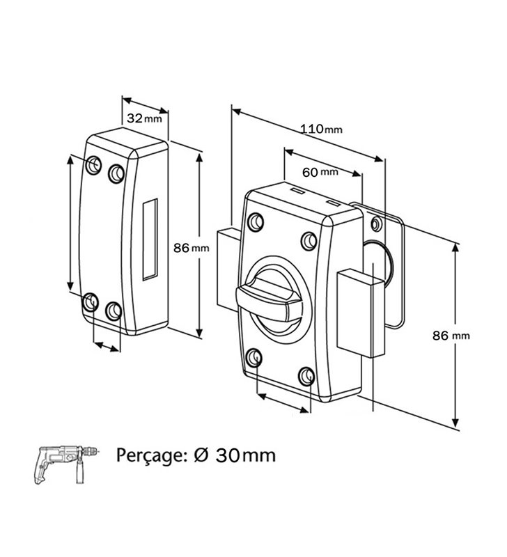 Verrou de porte bouton haute securité avec cylindre 50 mm Astral A2P * Bricard