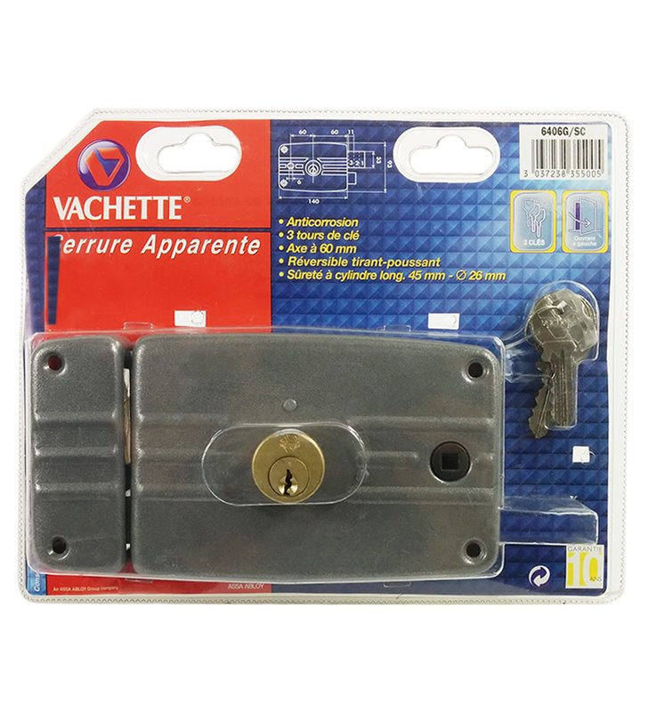 Serrure en applique horizontale a fouillot Ouvrant a Gauche Vachette