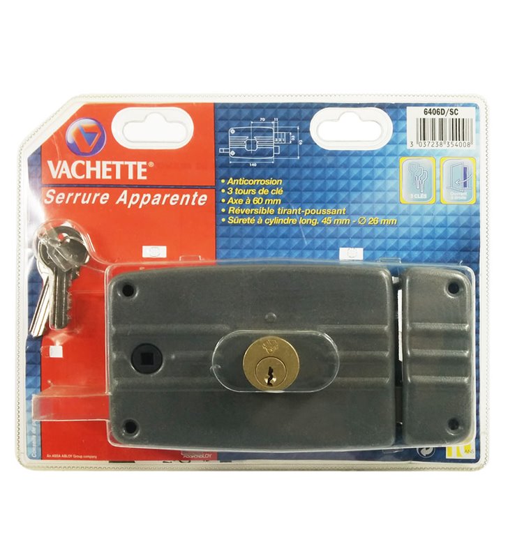 Serrure en applique apparente horizontale a fouillot Droite Vachette