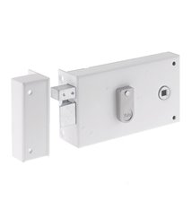 Serrure applique de grille et portail horizontale blanche ouvrant gauche