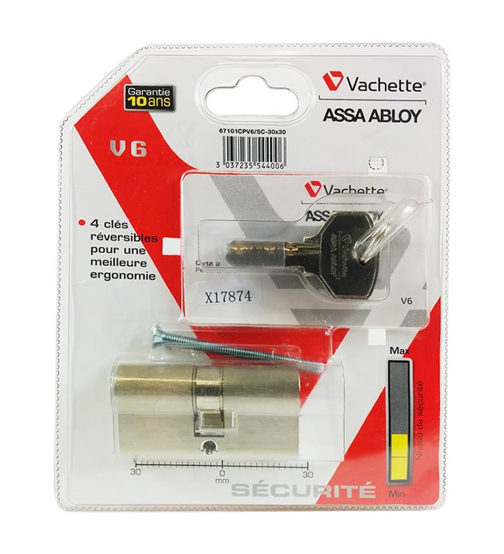 Cylindre de sécurité Vachette V6 Barillet 30 x 30 pour serrure de porte