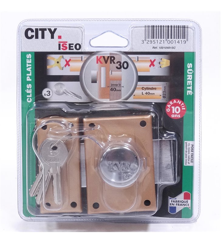 Verrou de sureté CITY à bouton Sécurité pour porte interieur cylindre 40 mm
