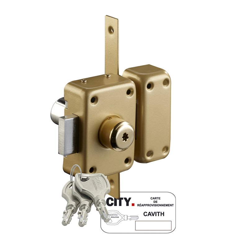 Verrou haute sécurité A2P 2 entrées pour porte de 30 à 50 mm 3 clés a pompes CITY Cavith 1403