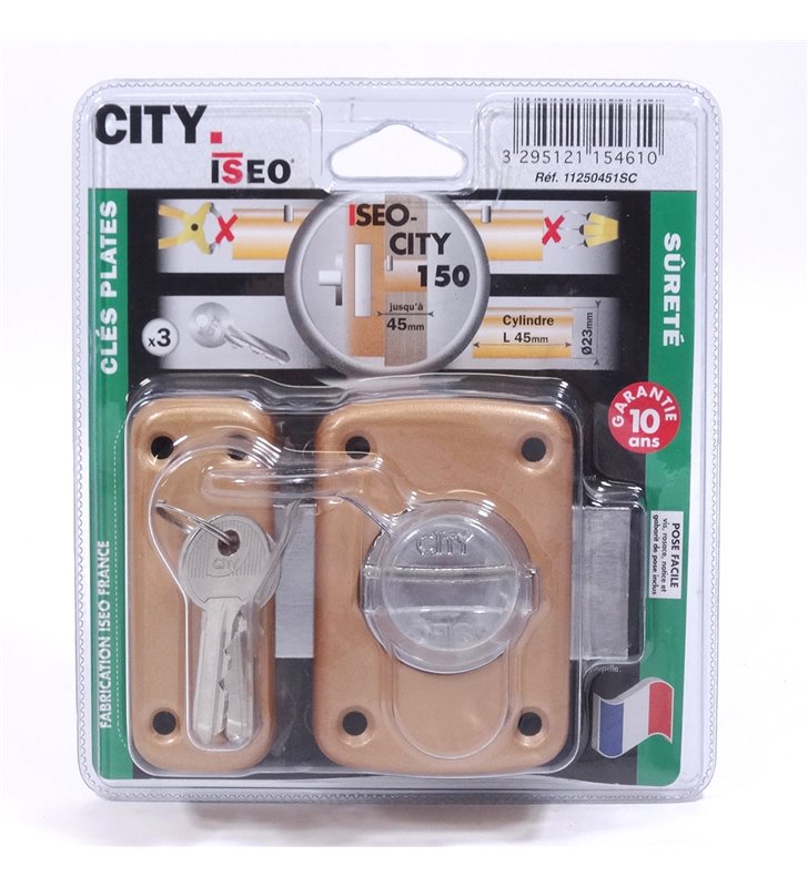 Verrou de sécurité bouton pour porte interieur Cylindre 45 mm 3 clés CITY 150 ISEO France