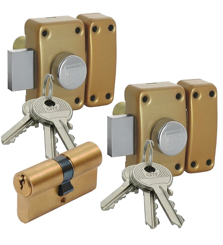 Paire de verrou pour porte 45 mm + Cylindre 30 x 30 mm Double verrous CITY 25 6 clés