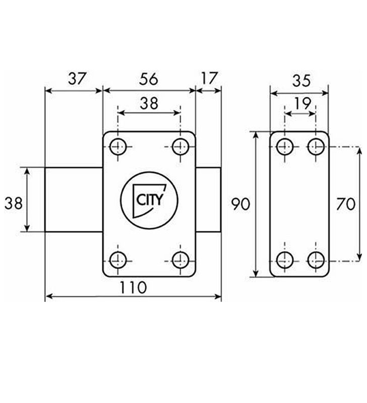 Paire de verrou pour porte 45 mm + Cylindre 30 x 30 mm Double verrous CITY 25 6 clés