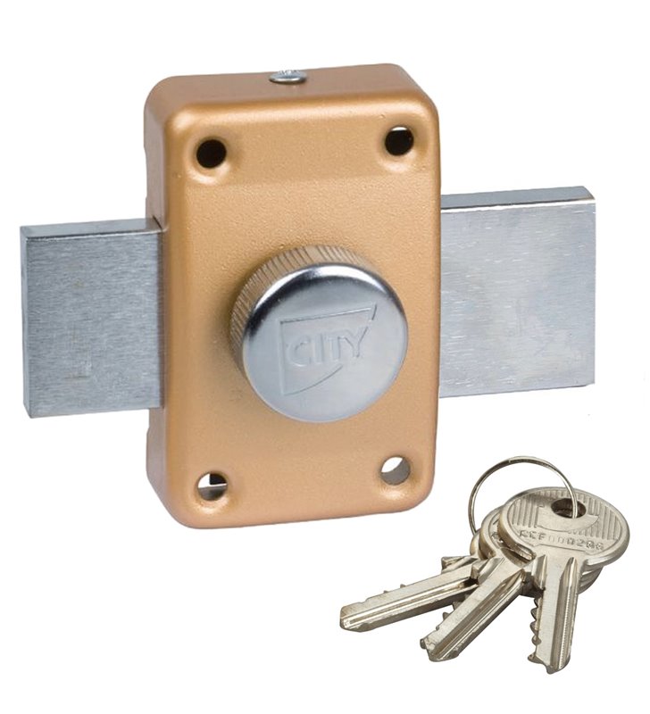 Verrou CITY 25 a bouton pour porte ou volet sans huisserie Cyl 45 mm