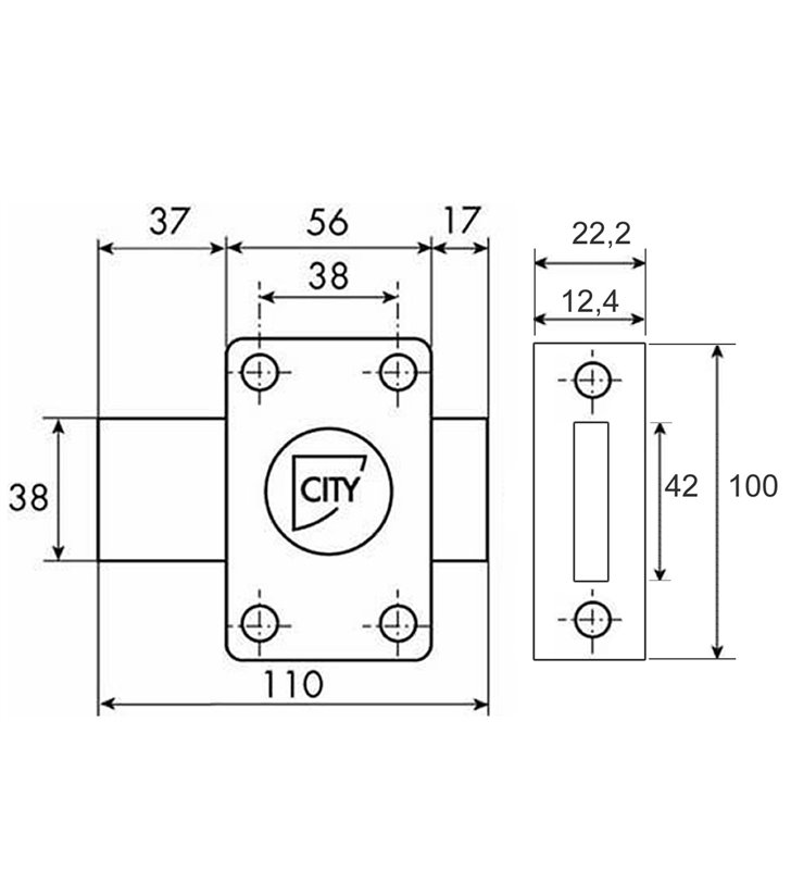 Verrou CITY 25 a bouton pour porte ou volet sans huisserie Cyl 45 mm