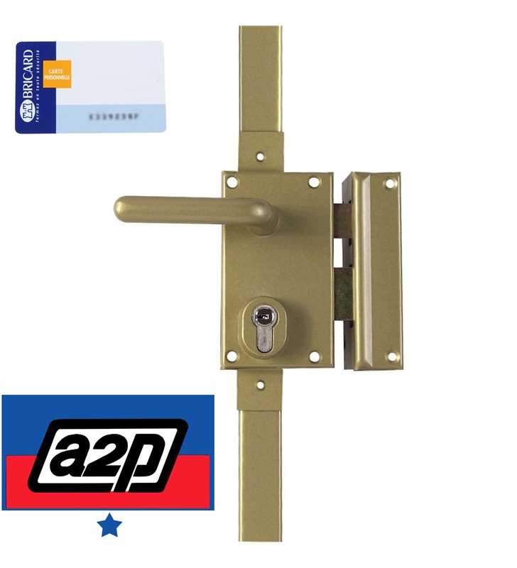 Serrure de porte 3 points A2P en laiton ouvrant Droite tirant Bricard