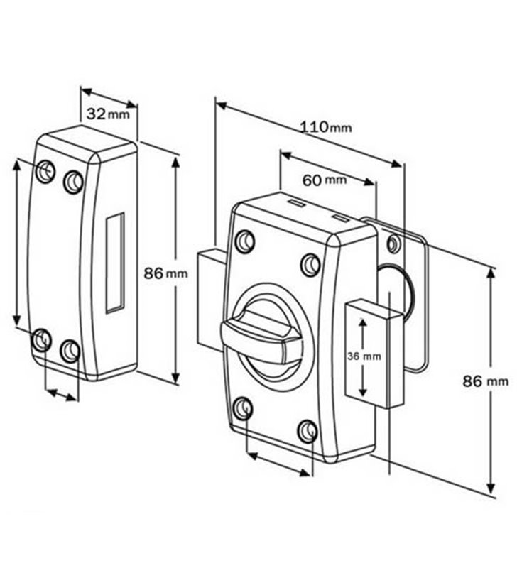 Verrou pour porte de sureté Bricard à double entrée clé Cylindre 45 mm 3 clés