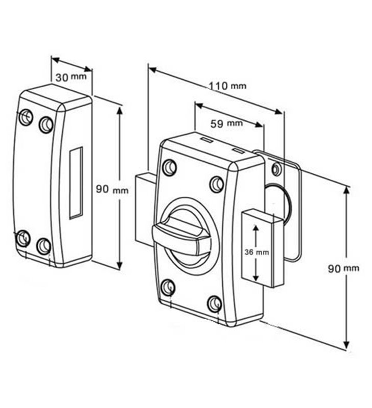 Verrou de sureté pour porte Bricard à bouton et clé Cylindre 45 mm 3 clés