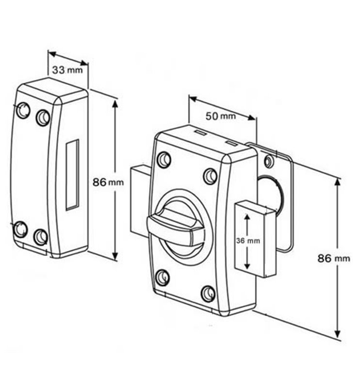 Verrou de sécurité à bouton pour porte de 40 mm d'epaisseur maxi 3 clés fournies