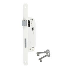 Serrure à larder à clé de sureté axe 40 mm blanc A encastrer réversible bouts ronds