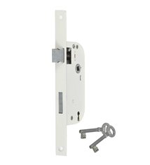 Serrure à larder à clé de sureté axe 40 mm blanc A encastrer réversible bouts carrés