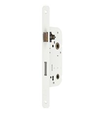 Serrure à larder à bouton axe 40mm blanc A encastrer réversible bouts ronds
