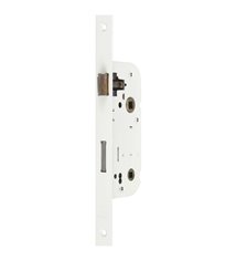 Serrure à larder à bouton axe 40mm blanche A encastrer réversible bouts carrés