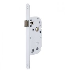Serrure à larder Bec de canne axe 40 mm blanc A encastre réversible bouts ronds NF