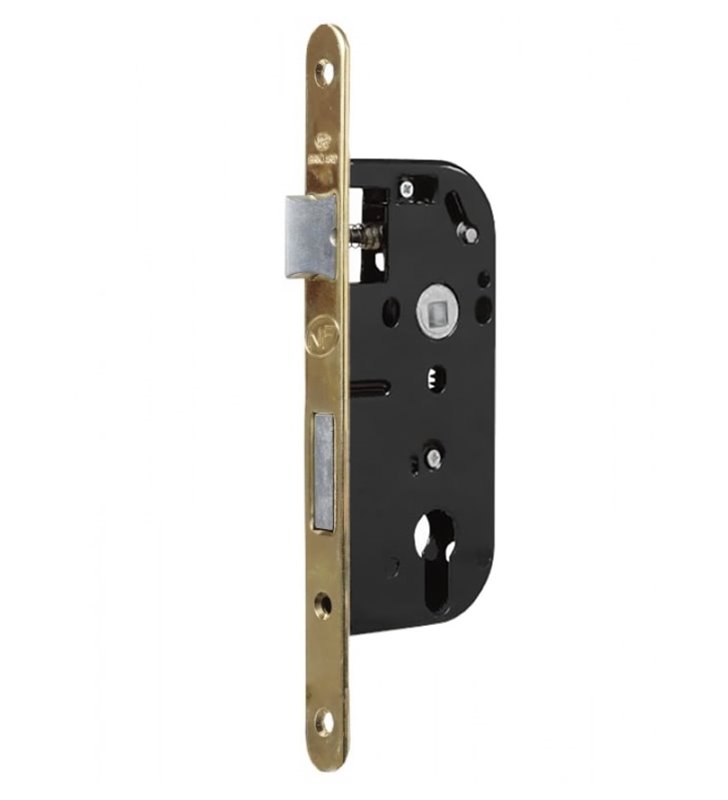Serrure à larder à cylindre axe 50mm noir A encastrer réversible bouts ronds NF