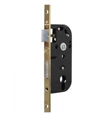 Serrure à larder à cylindre noir axe 40 mm A encastrer réversible bouts carrés doré NF