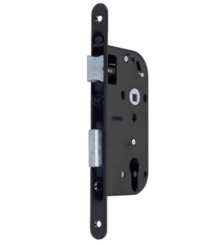 Serrure à larder à cylindre noir axe 40 mm A encastrer réversible bouts ronds NF