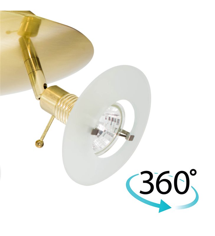 Applique murale ou Plafonnier 3 lumières orientables et inclinables Laiton brossé 3 x 50 W