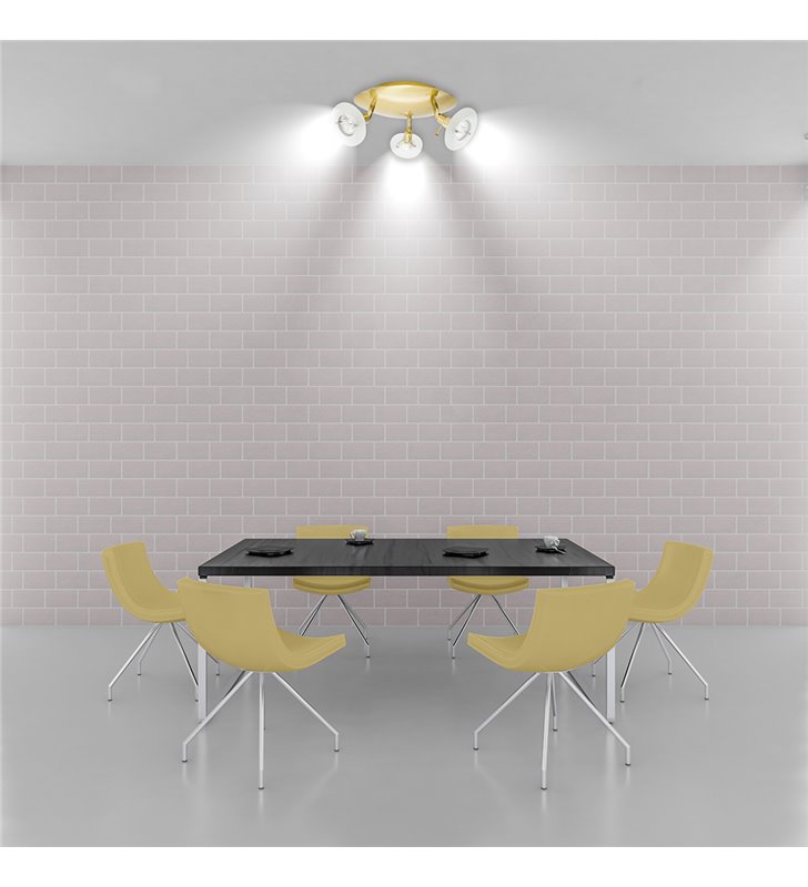 Applique murale ou Plafonnier 3 lumières orientables et inclinables Laiton brossé 3 x 50 W