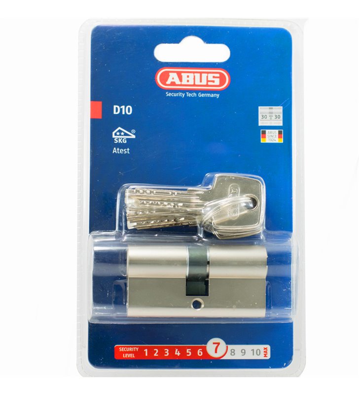 Cylindre de serrure de porte ABUS D10 30 x 30 Barillet double entrée 5 cles reversibles