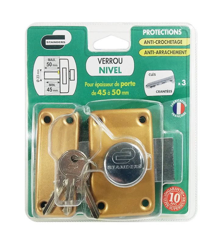 Verrou de securite à bouton pour porte de 45 a 50 mm
