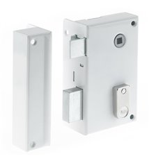 Serrure applique de grille et portail verticale monopoint ouvrant Gauche Blanche