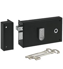 Serrure applique Noire de grille et portail verticale monopoint ouvrant Gauche