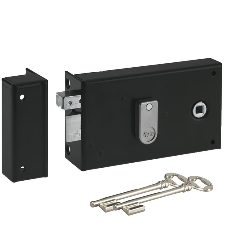 Serrure applique Noire de grille et portail verticale monopoint ouvrant Gauche