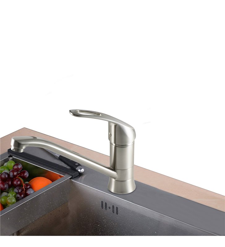 Robinet Cuisine bec long mobile Mitigeur pour evier Nickel Brosse