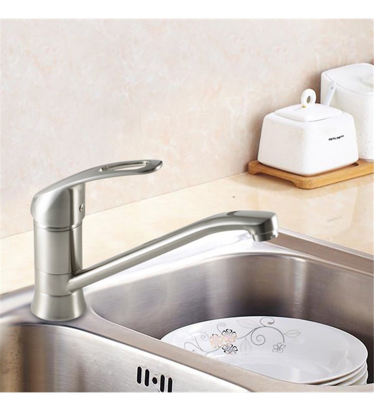 Robinet Cuisine bec long mobile Mitigeur pour evier Nickel Brosse