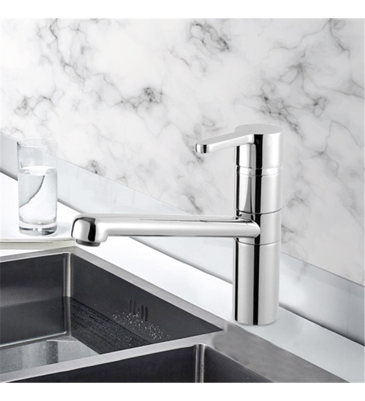 Robinet Cuisine Mitigeur evier design Chrome Bec long mobile Limitateur debit