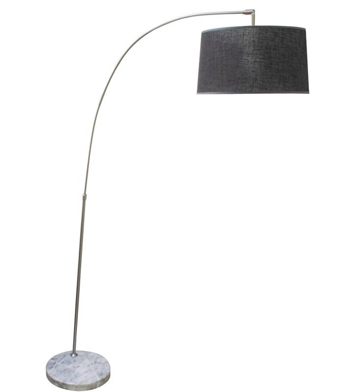 Lampadaire design arc métal socle gris marbré Abat jour tissu gris LED