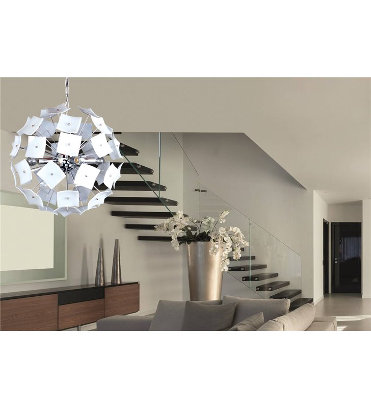 Suspension ronde Lustre moderne blanc en métal 4 lumières Design