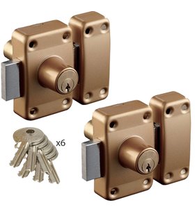 Lot 2 Verrous de securite 6 clés crantées pour porte de 40 a 45 mm cylindre 45 mm