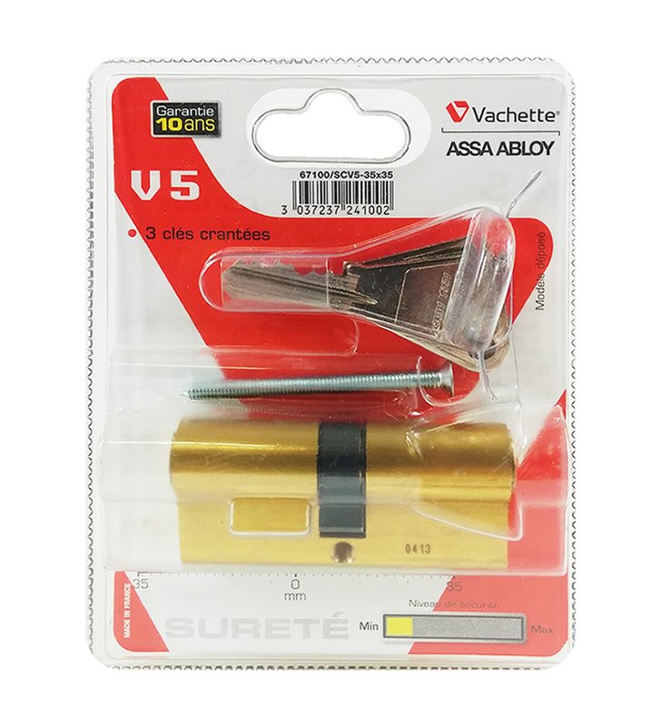 Cylindre Vachette V5 Barillet 35 x 35 mm pour serrure de porte