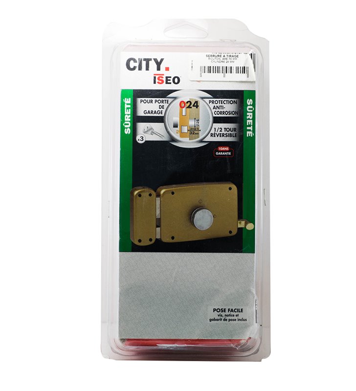Serrure de porte sureté a tirage horizontale City Iseo Bouton Ouvrant Gauche