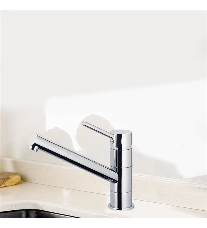 Robinet mitigeur pour évier de cuisine chrome bec long mobile embout orientable