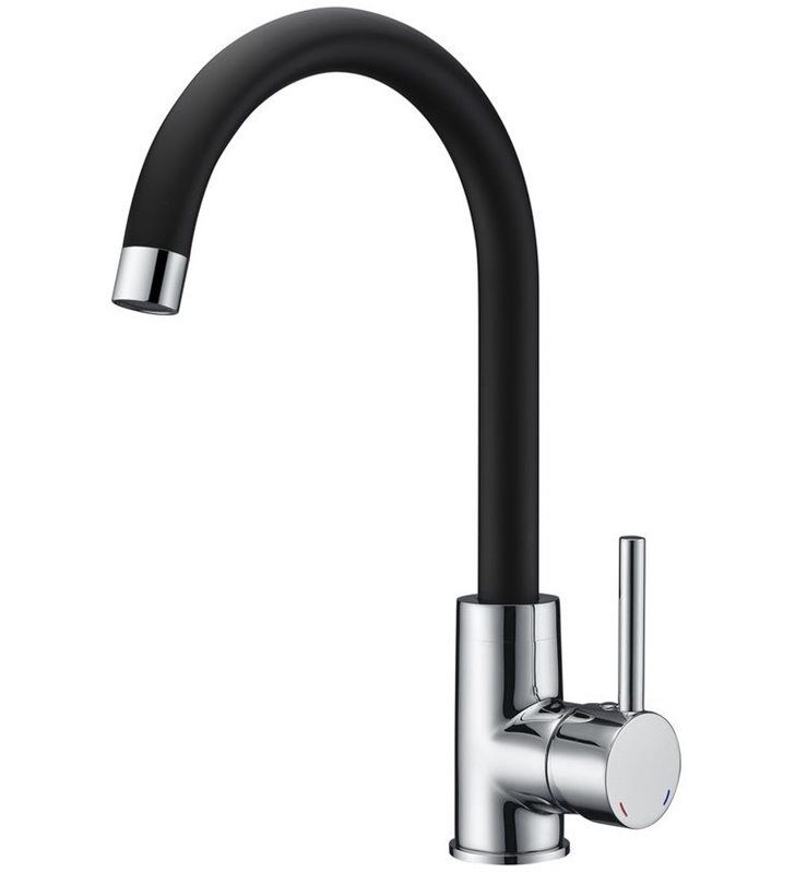 Robinet Chrome et Noir Mitigeur d' evier de Cuisine Bec haut orientable 360