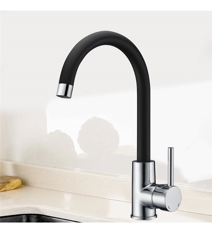Robinet Chrome et Noir Mitigeur d' evier de Cuisine Bec haut orientable 360