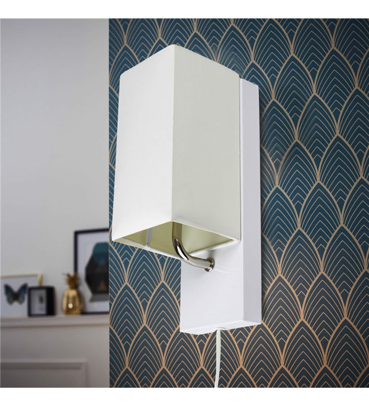 Applique murale abat jour tissu blanc socle metal Lampe 1 spot lumière LED
