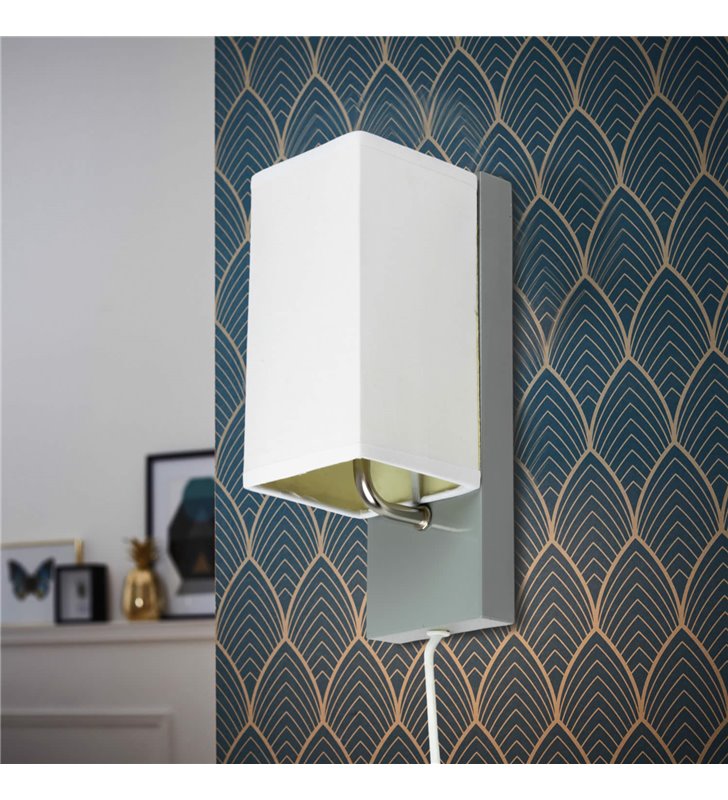 Applique murale abat jour tissu blanc socle metal Gris Lampe 1 spot lumière LED