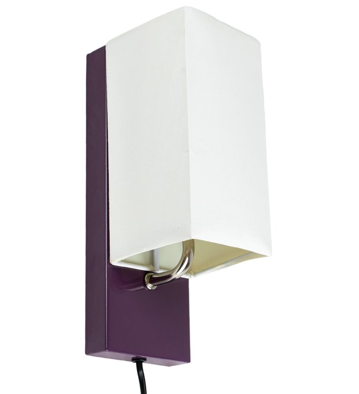 Applique murale abat jour tissu blanc socle metal Violet Lampe 1 spot lumière LED