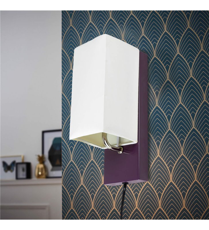 Applique murale abat jour tissu blanc socle metal Violet Lampe 1 spot lumière LED