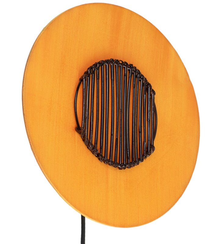 Applique murale ronde soie orange et bambou 1 lumière